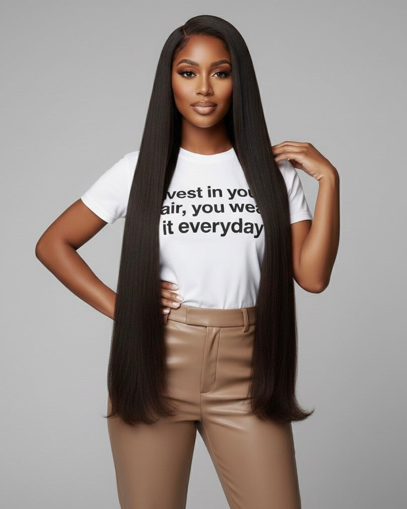 Raw Indian straight hair bundles with a sleek natural texture