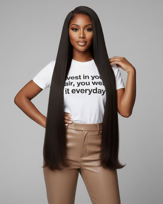 Raw Indian straight hair bundles with a sleek natural texture